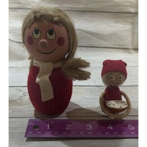 Vintage 70's 80's Handmade Swedish Svenskt Hantverk Wooden Peg Doll Lot of 2 TbJ